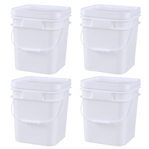3 Gallon Plastic Square Storage Bucket, 4 Packs Food Grade Buckets with Lid, Utility Pail, White - size: 3 Gallon
