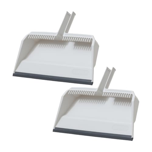 Superio 2-Pack Wide Plastic Dustpan with Comb - 16" Wide, Rubber Lip, Broom Handle Clip, White - color: White, size: 2 Pack