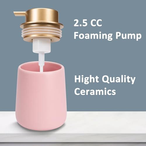 Soap Foaming Dispenser Ceramic with Easy-to-Press Pump Hand Foam Dispenser for Shampoo Bathroom Kitchen 12 oz - color: Foam-pinkmattlegold