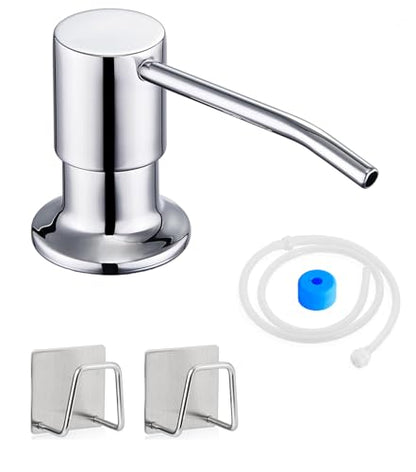 Sink Soap Dispenser Pump with 2 Sponge Holders, Curovtrp Soap Dispenser for Kitchen Sink Stainless Steel Pump Head (Plastic Built in) with 39" Extension Tube kit, No Need to Refill, Chrome - color: Chrome, size: Tube