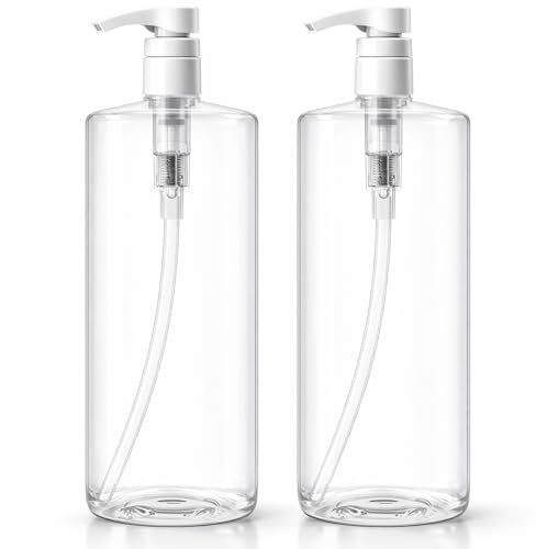 Bar5F Pump Bottle (2-Pack 32-Ounce 1-Liter) Empty for Shampoo Conditioner Body Wash Lotion BPA-Free Crystal-Clear - size: Pack of 2