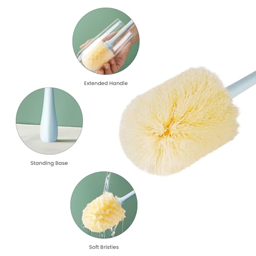 Household Glass Cleaning Brush, Long Handle Plastic Water Bottle Container Cleaning Tool(Light Blue) - color: Light Blue