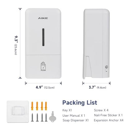 AIKE Wall Mount Liquid Soap Dispenser for Commercial Bathroom 27oz Large Capacity Manual Push Pump Original White - color: White