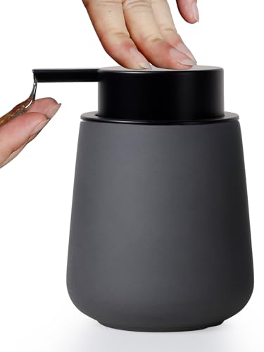 INGOFIN Ceramic Lotion Dispenser - 12oz Refillable Hand Soap Dispenser Bathroom, Modern Liquid Soap Dispenser with Pump, Dish Dispenser for Kitchen, Matte Grey - color: Matte Grey