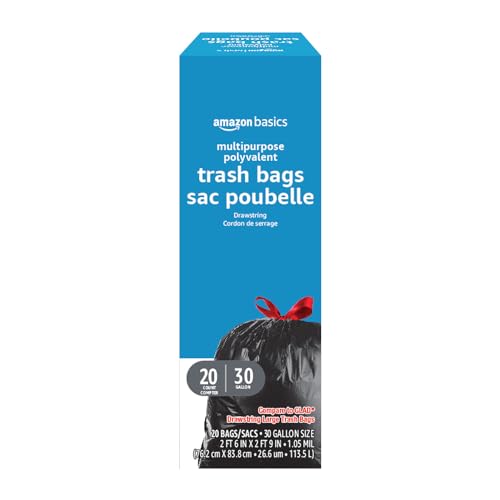 Amazon Basics Multipurpose Drawstring Trash Bags, 30 Gallon, 20 Count, Pack of 1, Packaging May Vary - size: 20 Count (Pack of 1)