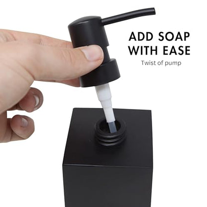 Matte Black Square Soap Dispenser for Kitchen & Bathroom – 15 oz Refillable Resin Pump Bottle for Dish Soap, Hand Soap, Shampoo, Conditioner – Modern Countertop Dispenser with Non-Slip Protective Pads - color: Black, style: Square Soap Dispenser