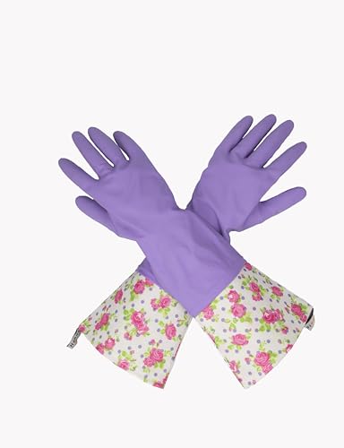 GLOVELY HANDS Water-Resistant Latex Cleaning Gloves, Soft Cotton-Feel Lining, Non-Slip Grip, Long Cuff, Medium (1 PAIR) - color: Lilac