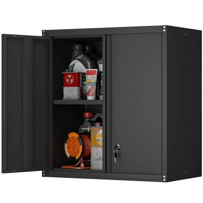 Steel Wall Cabinet, Metal Locking Wall Cabinet, Wall Hanging Metal Cabinet for Garage Tool Storage, Wall Mount Tool Cabinet for Garage, Laundry Room, Pantry, Black - color: 28"h-wall Cabinet / Black