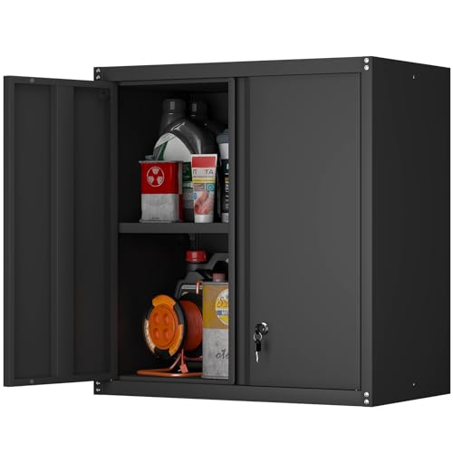 Steel Wall Cabinet, Metal Locking Wall Cabinet, Wall Hanging Metal Cabinet for Garage Tool Storage, Wall Mount Tool Cabinet for Garage, Laundry Room, Pantry, Black - color: 28"h-wall Cabinet / Black