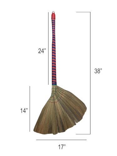 掃把 Anti-Static Choi Bong Co Vietnam Hand Made Straw Soft Broom Colored Handle 12" Head Width, 40" Overall Length 3-PC