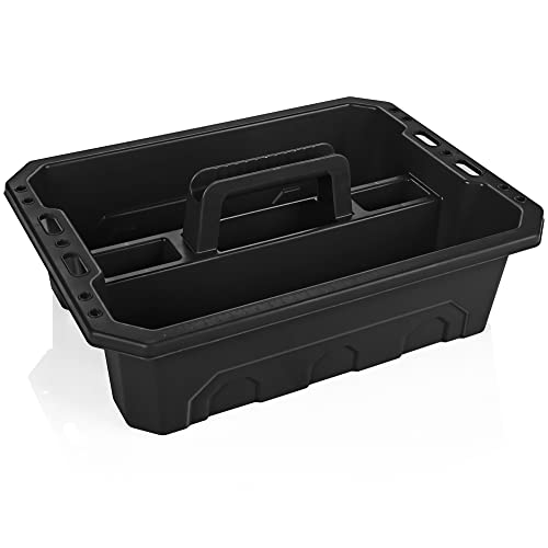 CANOPUS Storage Tray Tote with Functional Holes - 2 PCs Plastic Cleaning Caddy with Handle, Portable Caddy, Undersink Storage for Kitchen, Shoe Cleaning Box, Products Organizer, Black - color: Black