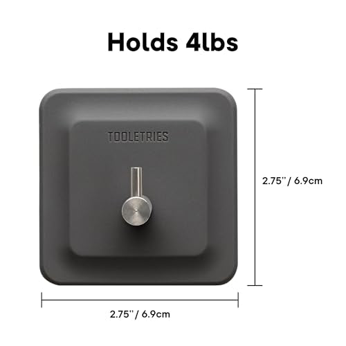 TOOLETRIES Arnold Silicone Shower Hook, Adhesive Hooks for Inside Shower, Waterproof Bathroom Organizer for Scrubbers, Loofahs, Towels & Bathroom Accessories, Removable & Reusable - Charcoal