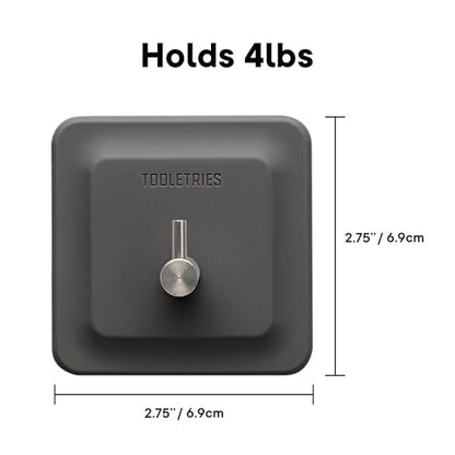 TOOLETRIES Arnold Silicone Shower Hook, Adhesive Hooks for Inside Shower, Waterproof Bathroom Organizer for Scrubbers, Loofahs, Towels & Bathroom Accessories, Removable & Reusable - Charcoal