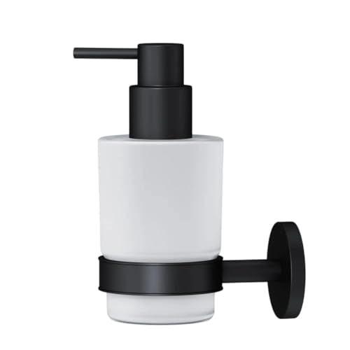 Soap Dispenser, Zinc Alloy + Frosted Glass Soap Dispenser Set with Pump,Wall Mounted Bath Accessories for Bathroom and Kitchen,Black - color: Black