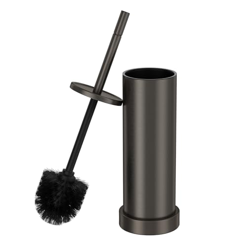 Brushed Nickel Toilet Brush and Holder Set, 304 Stainless Steel Toilet Brush for Bathroom, Heavy Duty Toilet Bowl Brush with Holder, Removable Inner Bowl and Splash Protection, Long Handle - color: Pewter