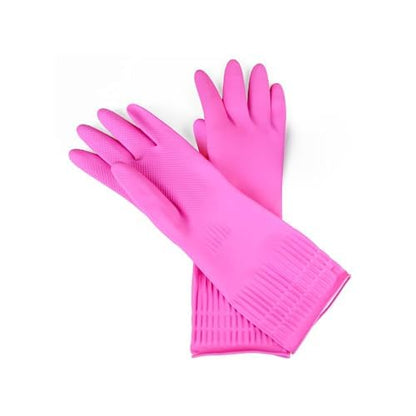 Happy Hands Rubber Cleaning Gloves – Versatile Waterproof Reusable Pink Gloves for Kitchen, Dishwashing, and Household Tasks, Hi-Tech Grip, Non-Slip, Tear-Resistant & Skin Friendly
