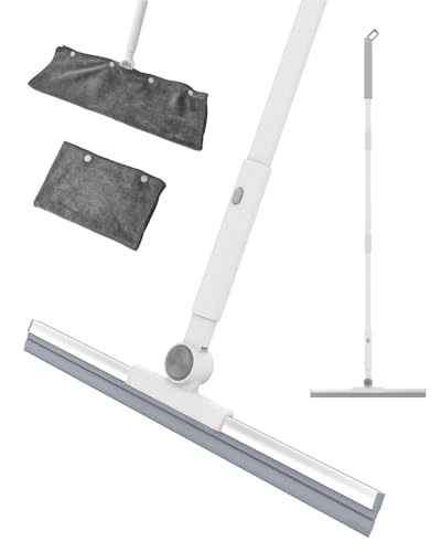 Heavy Duty Floor Squeegee for Concrete Floor– 16.7” Silicone Broom with Cloth Clip Design, 53” Extendable Window Cleaner, Bathroom Mop for Garage, Bathroom, Garage, Tile, Patio &Shower