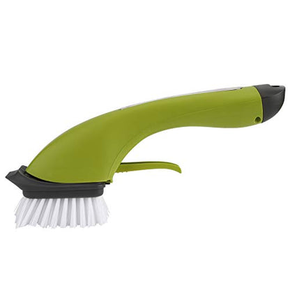 Soap Dispensing Dish Brush - Ergonomic Kitchen Scrub Brush with Soap Dispenser for Effortless Cleaning of Pots, Pans, Sinks & Bathtubs - Green/Gray - color: Green