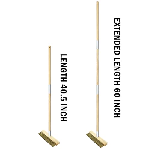 Pizza Oven Brush Brass Bristles with Steel Scraper 60 Inch Long Wood Handle Outdoor Pizza Oven Tool - size: 60 Inch Long