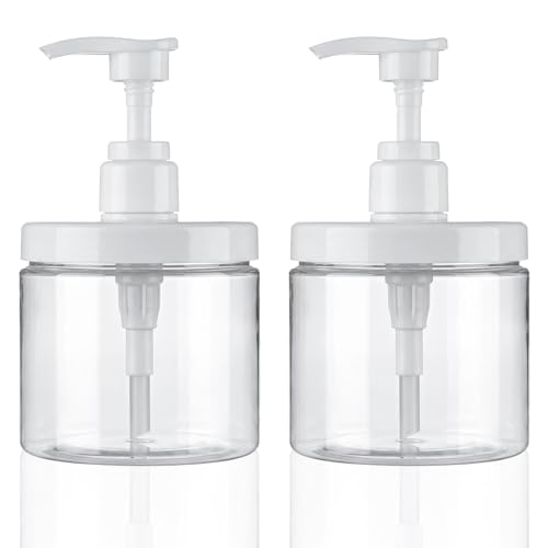 Cosywell Pump Bottle Dispenser Plastic Refillable Bottles Wide Mouth Jar Style Empty Bathroom Shower Containers for Lotion Shampoo Conditioner (Clear, 2X 500ml) - color: Clear, size: 2x 500ml