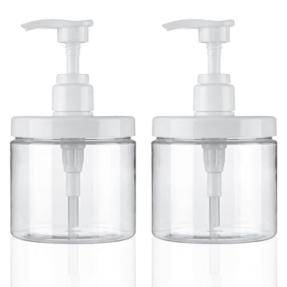 Cosywell Pump Bottle Dispenser Plastic Refillable Bottles Wide Mouth Jar Style Empty Bathroom Shower Containers for Lotion Shampoo Conditioner (Clear, 2X 500ml) - color: Clear, size: 2x 500ml