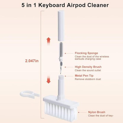 5 in 1 Keyboard Cleaning Brush Kit,Multifunctional Earbuds Cleaner with Keycap Puller,Cleaning Tools for Mechanical Keyboard,PC Laptop and Earphone (Red) - color: Red