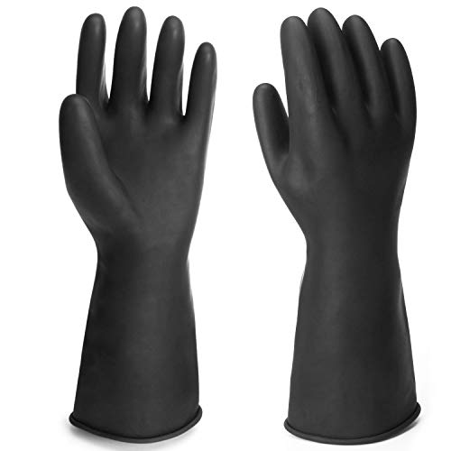 Chemical Resistant Gloves, 14" Long Black Waterproof Alkali/Acid/Oil Resistant Reusable Heavy Duty Rubber Gloves for Cleaning, Dishwashing, Gardening - color: Reversible, Black+black, size: L-1Pair