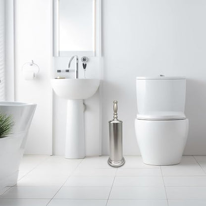 Metal Toilet Bowl Brush with Holder Premium Bathroom Cleaning Set Rustproof Hygienic Durable Elegant Finish - color: Satin Nickel