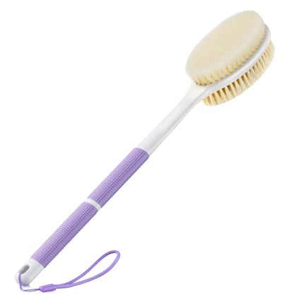 Backski Back Scrubber Anti Slip for Shower, Long Handle Bath Brush with Stiff and Soft Bristles for Exfoliation, Dual-Use Shower and Dry Body Brush(Purple) - color: Purple