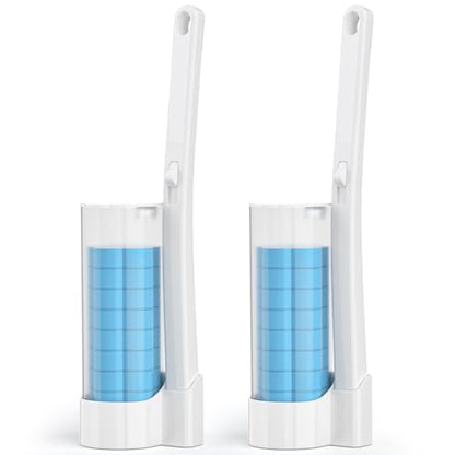 Disposable Toilet Brush 2 Pack - Toilet Bowl Cleaner, Toilet Bowl Brush, Each Toilet Wand with 10 PCS Brush Refills for Deep Bathroom Cleaning (2 Pack, White)