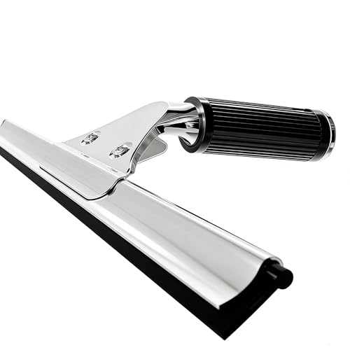 14-inch Squeegee for Shower Glass & Window Cleaning, Professional Stainless Steel Squeegee with Durable Handle for Streak-Free Glass, Mirror, Tile & All Smooth Surfaces - color: Black+silver