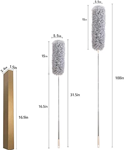 Dusters for Cleaning High Ceiling Fan, Newliton Microfiber Feather Duster with 30'' to 100'' Telescoping Extension Pole, Long Extendable Duster for Home Car Furniture Cobweb Gray - color: Gray