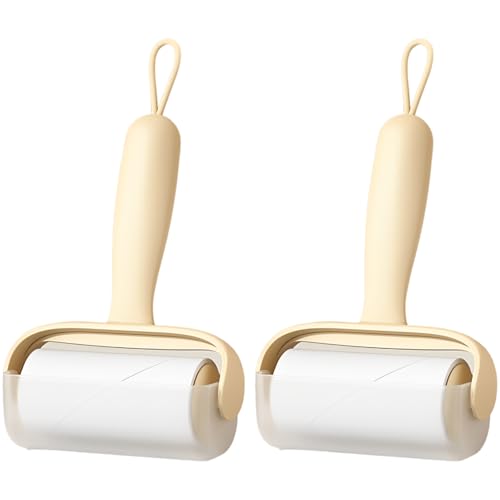2 Pcs Hair Remover Roller, Creamy White Lint Rollers for Clothes, 60 Tears Refill, Gentle on Fabrics, Extra Sticky, with Upgraded Hot Melt Adhesive and Semi-Transparent Dust Cover