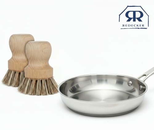 Redecker Pot Brush, Union Fiber, 2-Pack Heavy Duty Scrub Brushes for Pots, Cast Iron & Baked-On Residue, Beechwood, 2.6-Inch Round, Made in Germany - size: Set of 2