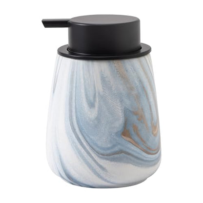 12Oz Ceramic Liquid Soap Dispenser - Modern Lotion Hand Soap Dispenser with Easy-to-Press Black Pump, Reusable and Refillable Dish Soap Dispensers for Bathroom & Kitchen, Marble Blue - color: Marble Blue, style: Liquid Pump
