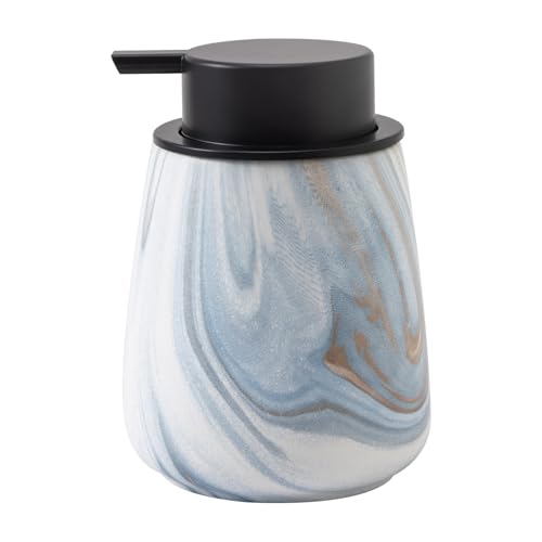 12Oz Ceramic Liquid Soap Dispenser - Modern Lotion Hand Soap Dispenser with Easy-to-Press Black Pump, Reusable and Refillable Dish Soap Dispensers for Bathroom & Kitchen, Marble Blue - color: Marble Blue, style: Liquid Pump