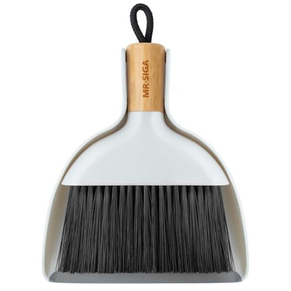 MR.SIGA Mini Dustpan and Brush Set, Portable Cleaning Brush and Dustpan Combo with Bamboo Handle, 1 Set - color: White