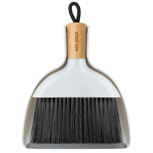 MR.SIGA Mini Dustpan and Brush Set, Portable Cleaning Brush and Dustpan Combo with Bamboo Handle, 1 Set - color: White