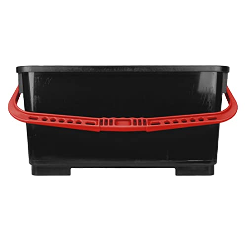 Pulex 6 Gallon Durable Lightweight Mop Bucket with Squeegee Carrying Clips and Ergonomic Handle for Floor and Window Cleaning - Black and Red