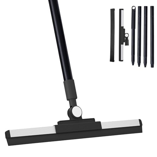 Floor Squeegee Broom - 52" Long Handle Rubber Scrubber for Bathroom, Tile, Shower, Glass, Pet Hair, Hardwood Floor - Adjustable Long Handle, Water Wiper with Replacement Blade (Black) - color: Black