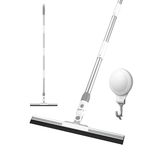 Floor Squeegee with 13.8" Silicone Blade and 52" Aluminum Handle, Water Squeegee Broom for Bathroom, Shower, Tile, Garage, Deck and Window Cleaning – LJGG (Gray/White)