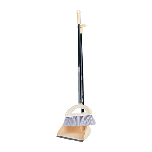 Broom and Dustpan Combo for Office, Broom and Dustpan Set for Home, Long Handle Broom with Upright Standing Dustpan,Indoor&Outdoor Sweeping