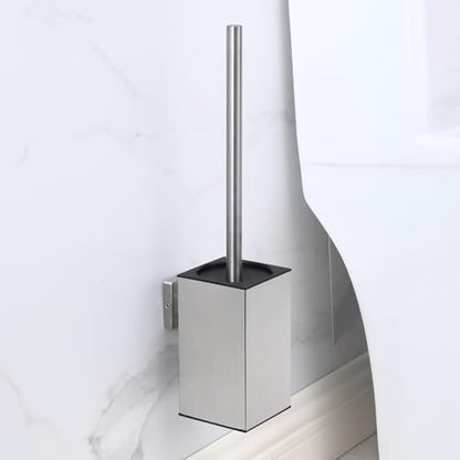 Toilet Bowl Brush and Holder Square,Stainless Steel Square Wall Mounted Toilet Bowl Brush with Lid,Cleaning Toilet Brush Set for Bathroom, Brushed Silver - size: Wall Mounted