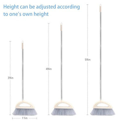 Angle Broom for Hardwood Floors - Soft Bristled Indoor & Kitchen Broom (Light Pink)