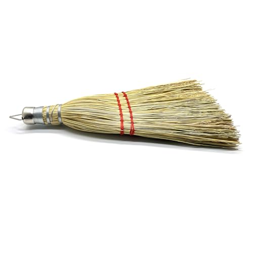 12 Inch Corn Handmade Broom Mini Whisk Made of Natural Corn Broom Straw with a Solid Metal Hang Design for Outdoor Car Porch Debris Dust Dirt Driveways Sidewalks Halloween