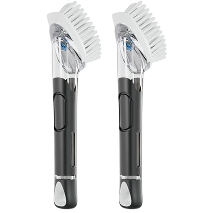 RIMAY Soap Dispensing Dish Brush, Dish Scrubber with Soap Dispenser, Dish Soap Brush, Dish Wand with Soap Dispenser Kitchen Brush for Dishes, Pans, Sink, Pots（2 Pack） - color: 2 Black