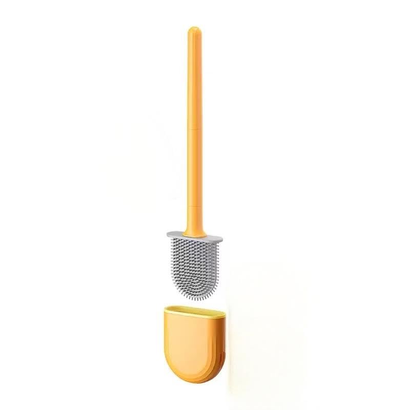 RV Silicone Toilet Brush with Holder, Drill-Free Wall Mounted Toilet Bowl Cleaner, Anti-Drip Anti-Roll Compact Brush for RV Camper & Small Bathroom - color: Orange