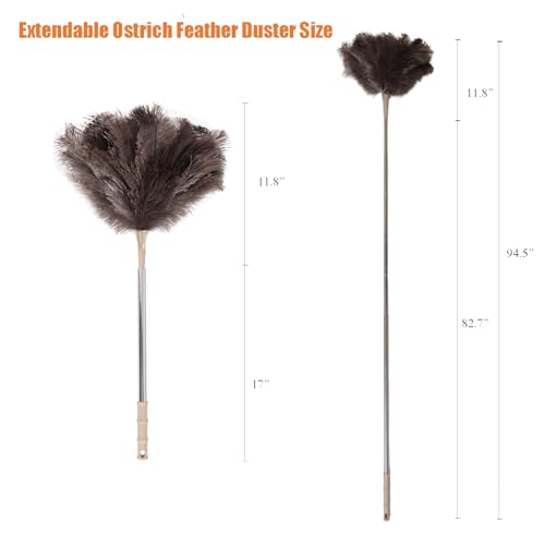 Extendable 94.5 Inch Ostrich Feather Duster with Extension Used for Home Cleaning Ceilings Furniture Fans Washable（210cm Telescopic Rod,Grey） - color: Gray, size: 94Inch