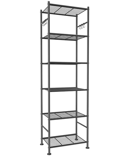 Sakugi Storage Shelves - 6-Tier Large Capacity Shelf Organizer with Hooks, Heavy-Duty Garage Shelving with Leveling Feet, Wobble-Free Rack for Bedroom, Balcony, Garage, 18.1"×12.4"×70.1", Black - color: Black, size: 18.1W×12.4D×70.1H(6T)