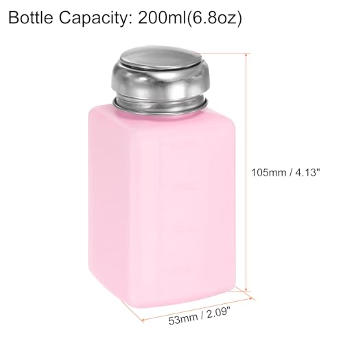 HARFINGTON 2pcs Solvent Alcohol Dispenser 200ml(6.7oz) Push Down Liquid Dispenser Pump Bottle with Sealing Stainless Steel Lid for Acetone Cleanser Polish Remover, Pink - color: Pink, size: 200ml 6.7oz
